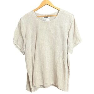 Flax Beige Linen Short Sleeve Top Blouse Size Large
